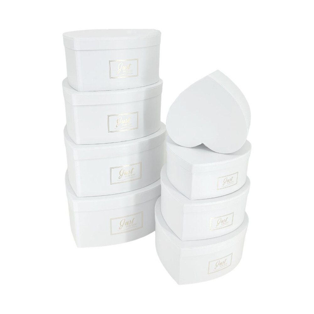 Коробка подарочная "Сердце/Принт", 32x31xH15 см - 18x7xH8 см, набор (8 шт) Белый