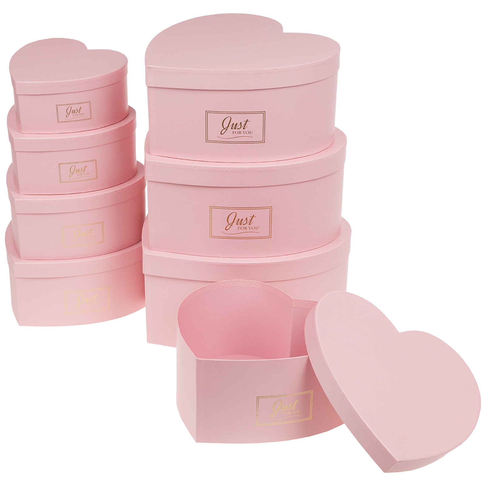 Коробка подарочная "Сердце/Принт", 32x31xH15 см - 18x7xH8 см, набор (8 шт) Розовый