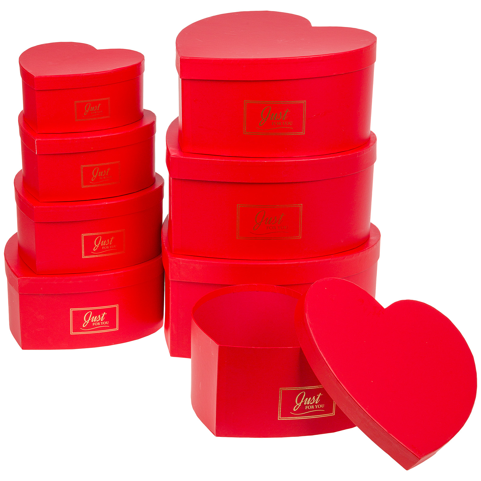 Коробка подарочная "Сердце/Принт", 32x31xH15 см - 18x7xH8 см, набор (8 шт) Красный