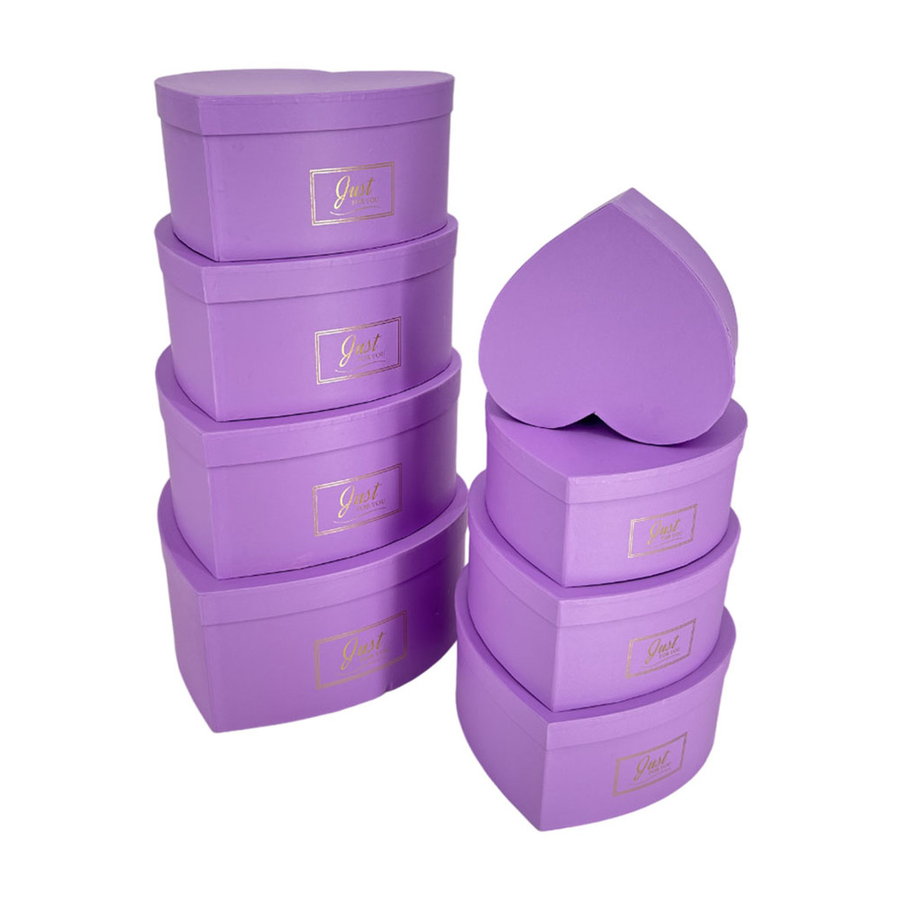 Коробка подарочная "Сердце/Принт", 32x31xH15 см - 18x7xH8 см, набор (8 шт) Фиолетовый