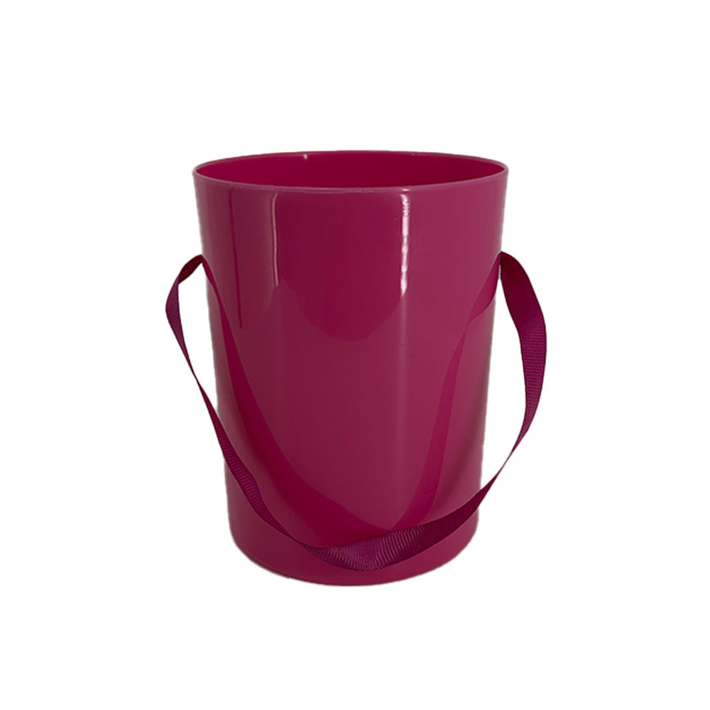 Коробка-кашпо (пластик), D11xH14 см, с ручкой Фуксия