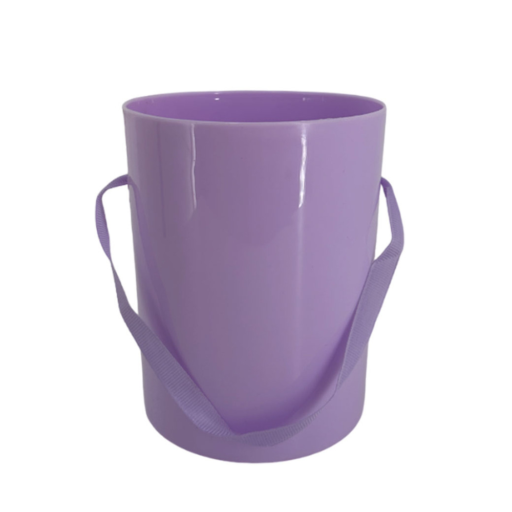 Коробка-кашпо (пластик), D11xH14 см, с ручкой Сиреневый