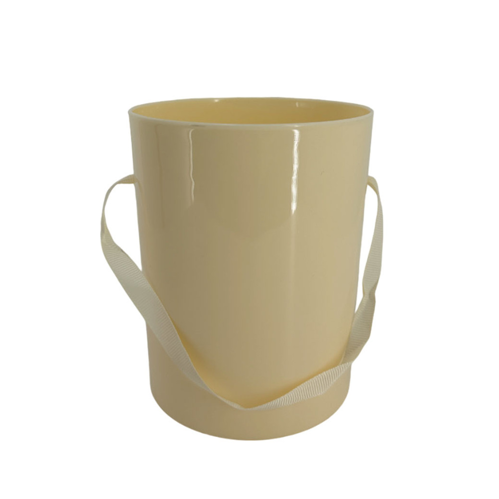 Коробка-кашпо (пластик), D11xH14 см, с ручкой Бежевый