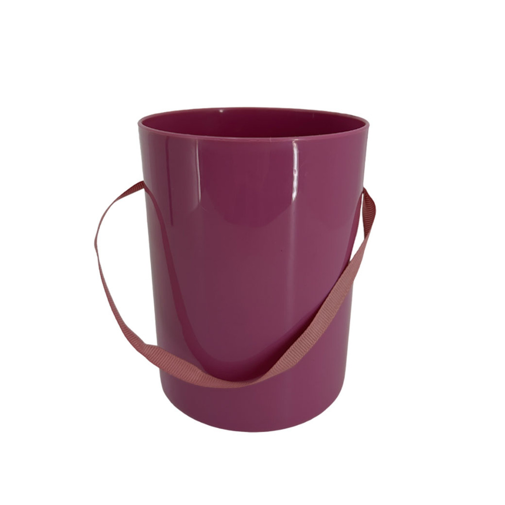 Коробка-кашпо (пластик), D11xH14 см, с ручкой Темно-розовый