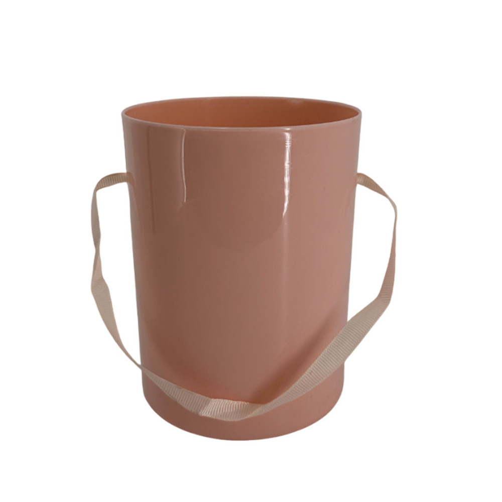 Коробка-кашпо (пластик), D11xH14 см, с ручкой Розовый