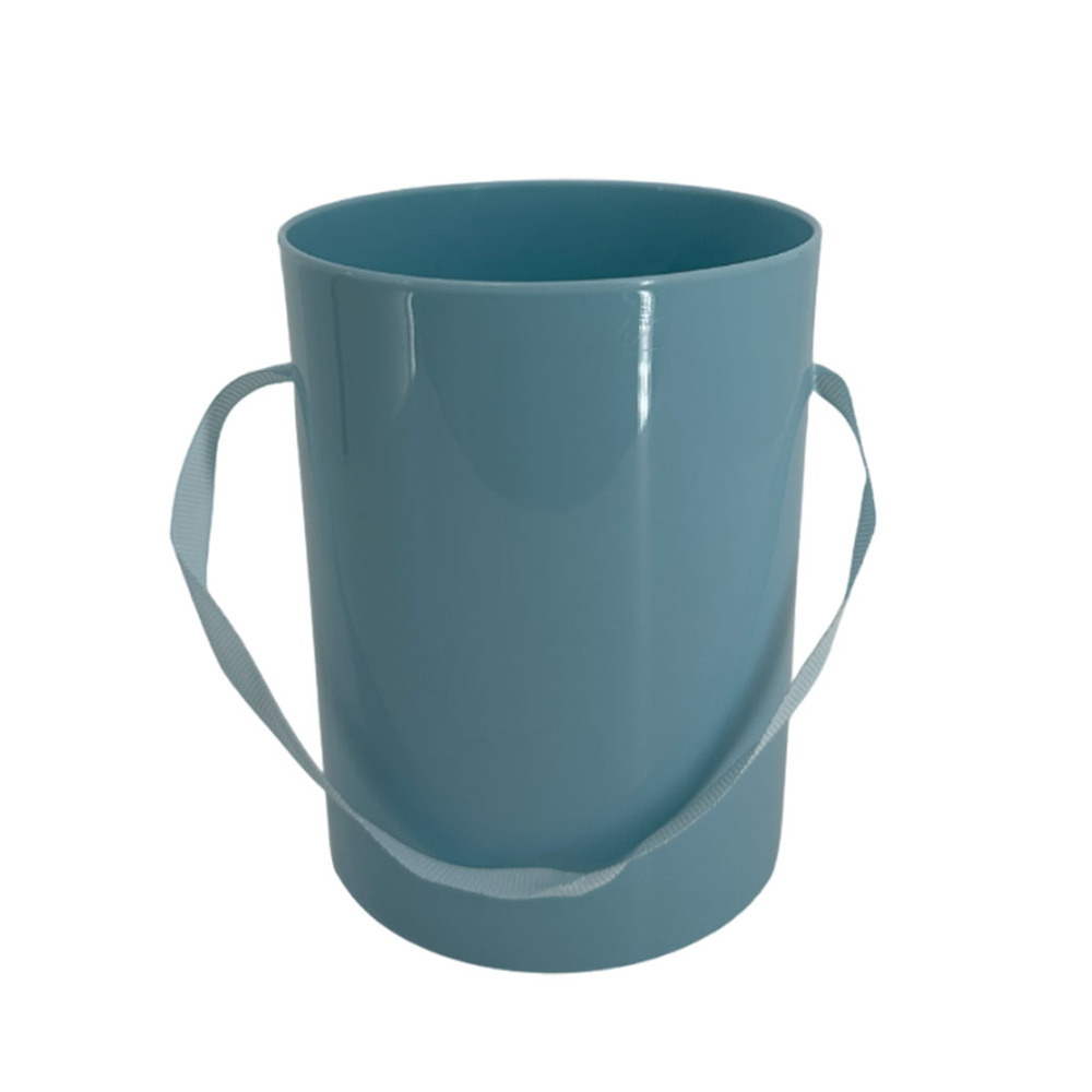 Коробка-кашпо (пластик), D11xH14 см, с ручкой Голубой