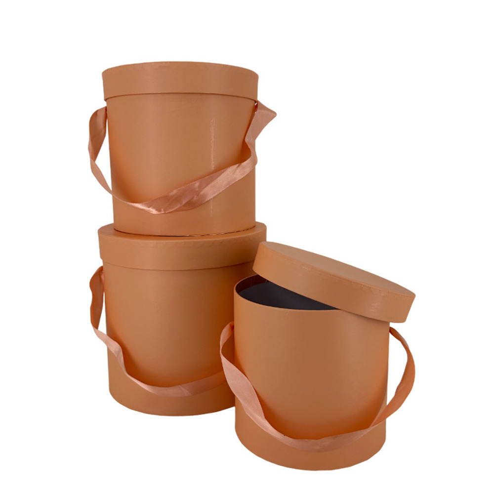 Коробка шляпная, D19,5хH19 см, D17,5хH17 см, D15,5хH15 см, набор (3 шт), с крышкой, с ручкой Персико Персиковый