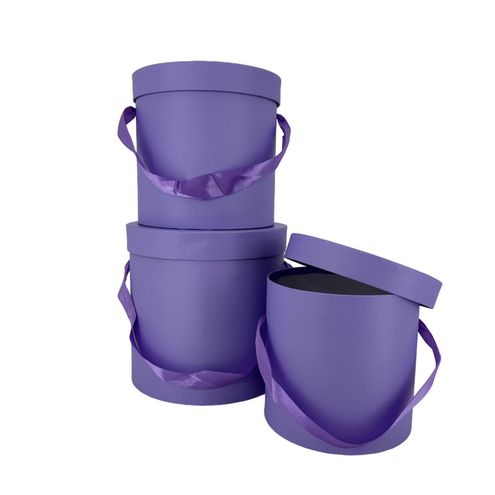 Коробка шляпная, D19,5хH19 см, D17,5хH17 см, D15,5хH15 см, набор (3 шт), с крышкой, с ручкой Фиолето Фиолетовый