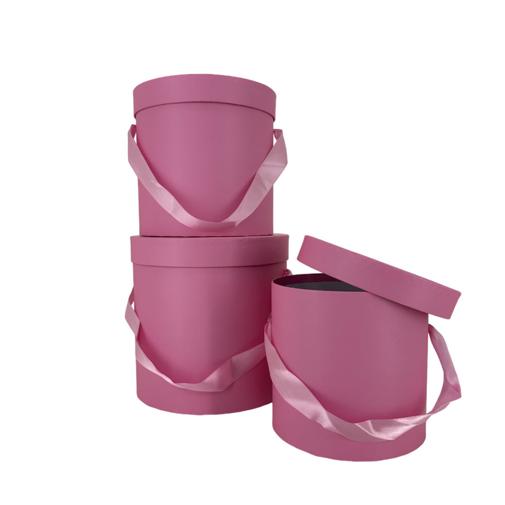 Коробка шляпная, D19,5xH19 см - D15,5xH15 см, набор (3 шт), с ручкой Розовый