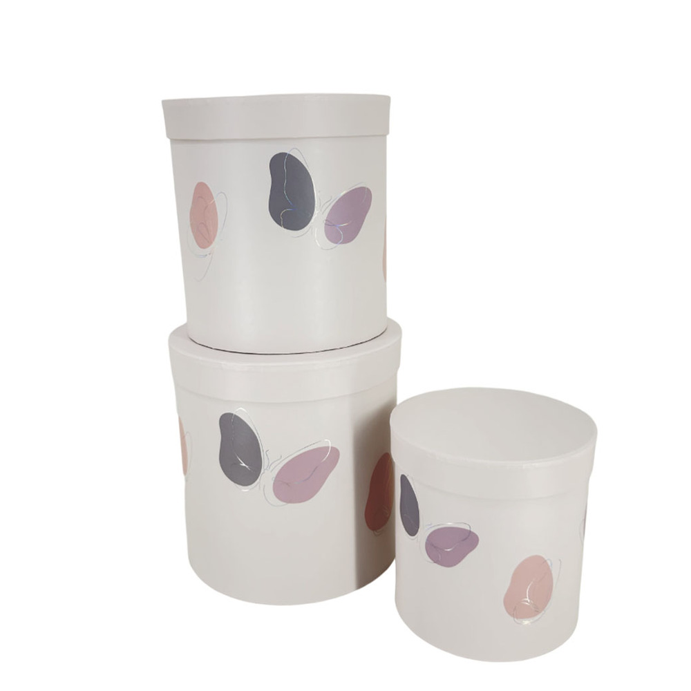 Коробка шляпная "Бабочки", D20xH20,5 см - D15xH15,5 см, набор (3 шт) Кремовый