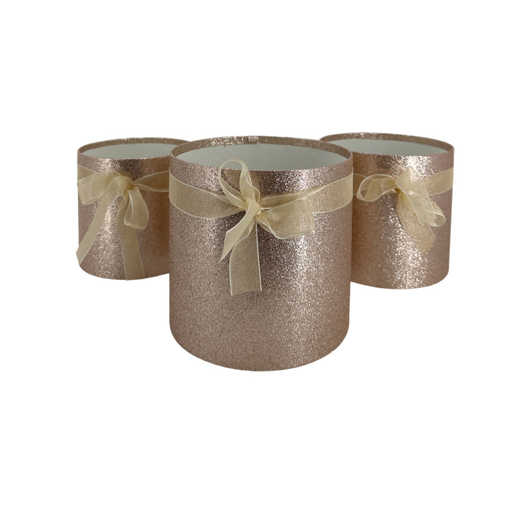 Коробка шляпная, D18xH17 см - D13xH12 см, набор (3 шт), без крышки Золотой-розовый