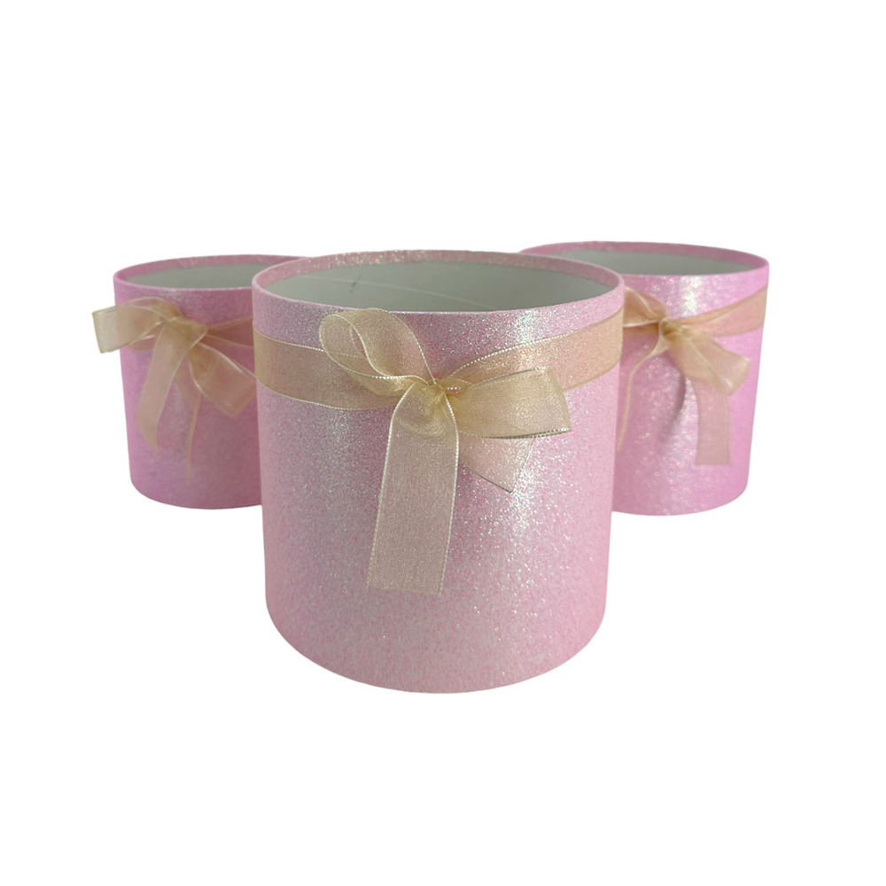 Коробка шляпная, D18xH17 см - D13xH12 см, набор (3 шт), без крышки Розовый