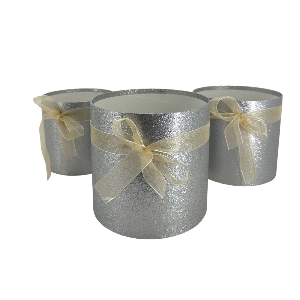 Коробка шляпная, D18xH17 см - D13xH12 см, набор (3 шт), без крышки Серебряный