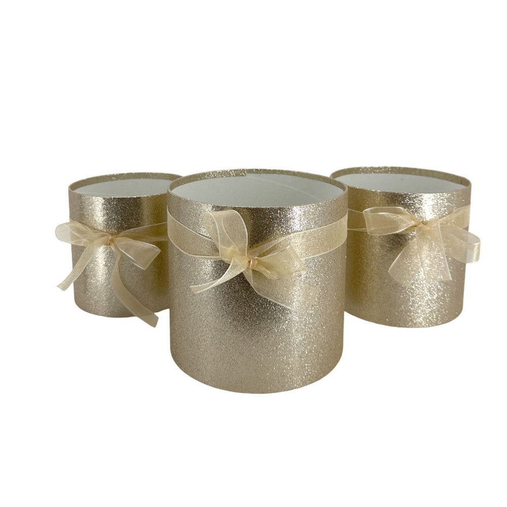 Коробка шляпная, D18xH17 см - D13xH12 см, набор (3 шт), без крышки Золотой