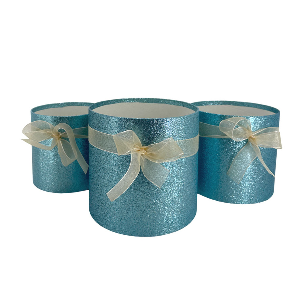 Коробка шляпная, D18хH17 см, D15хH14,5 см, D13хH12 см, набор (3 шт), без крышки Голубой