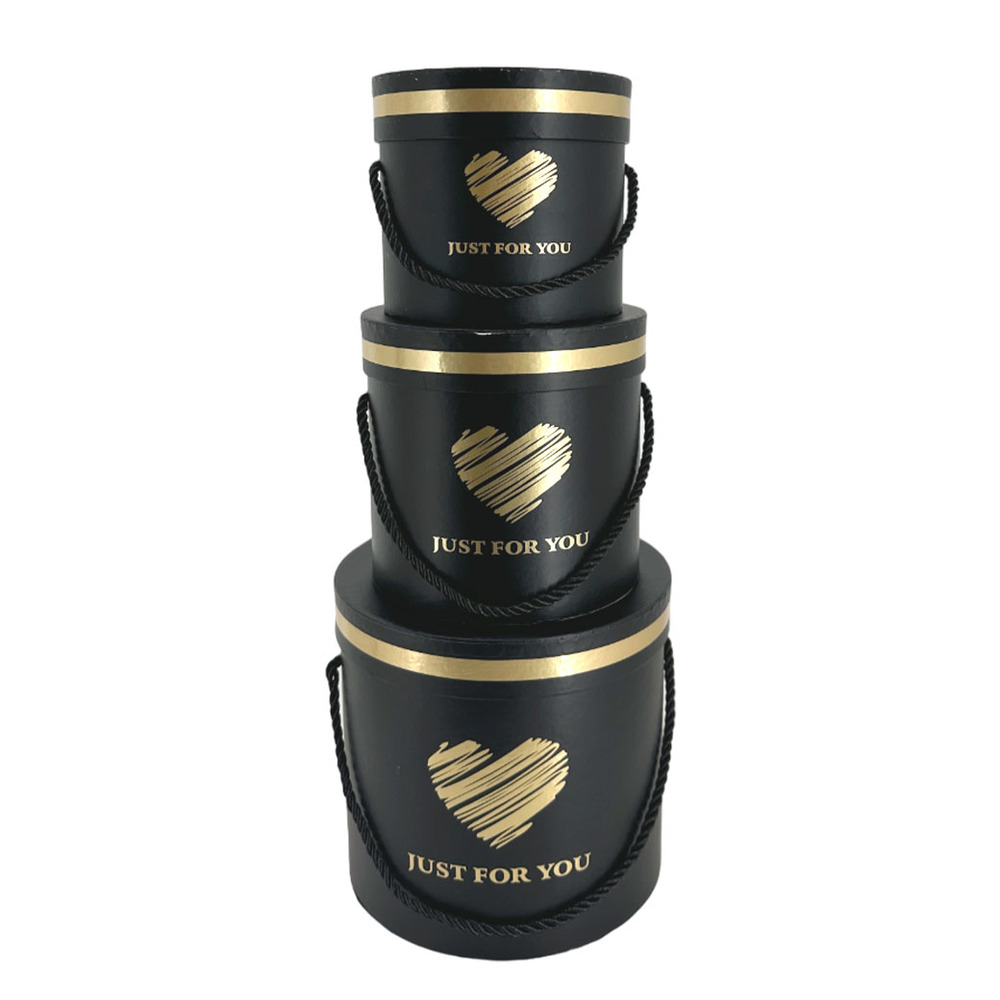 Коробка шляпная "Just for you", D18xH17 см, D15xH14,5 см, D13xH12 см, набор (3 шт), с крышкой Черный
