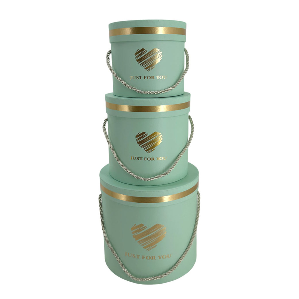 Коробка шляпная "Just for you", D18xH17 см, D15xH14,5 см, D13xH12 см, набор (3 шт), с крышкой Светло