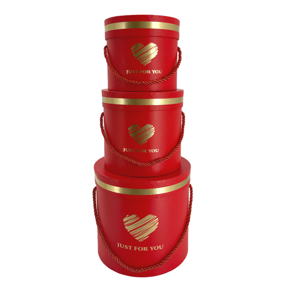 Коробка шляпная "Just for you", D18xH17 см, D15xH14,5 см, D13xH12 см, набор (3 шт), с крышкой Красны