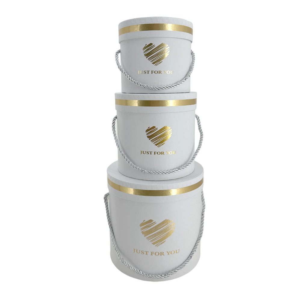 Коробка шляпная "Just for you", D20xH20,5 см - D15xH15,5 см, набор (3 шт) Белый