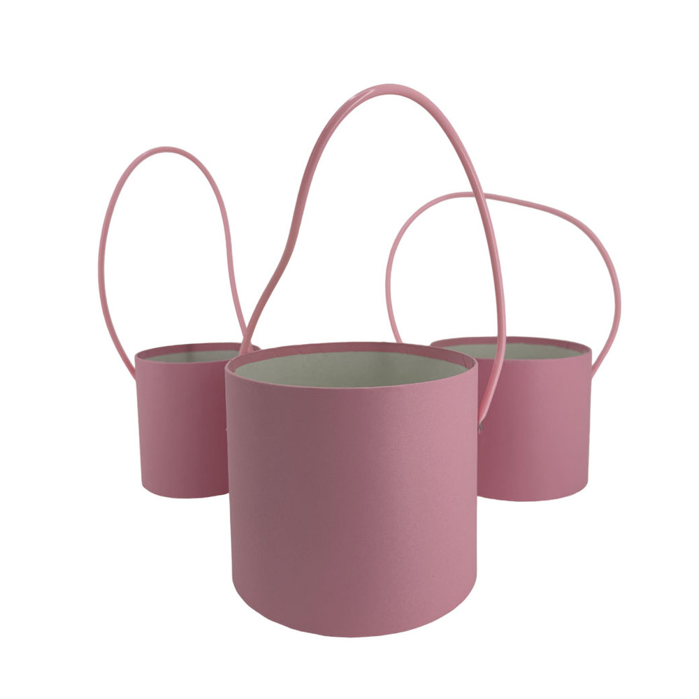 Коробка шляпная, D16xH14 см - D12xH12 см, набор (3 шт), без крышки Розовый