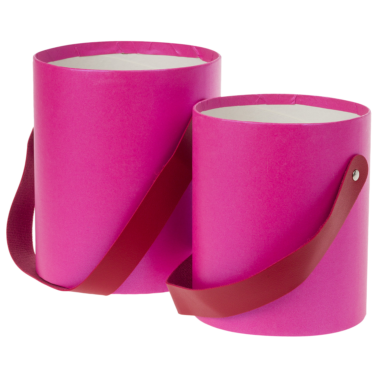 Коробка-кашпо, D14xH17,5 см, D12xH15,5 см, набор (2 шт), без крышки, с ручкой Фуксия