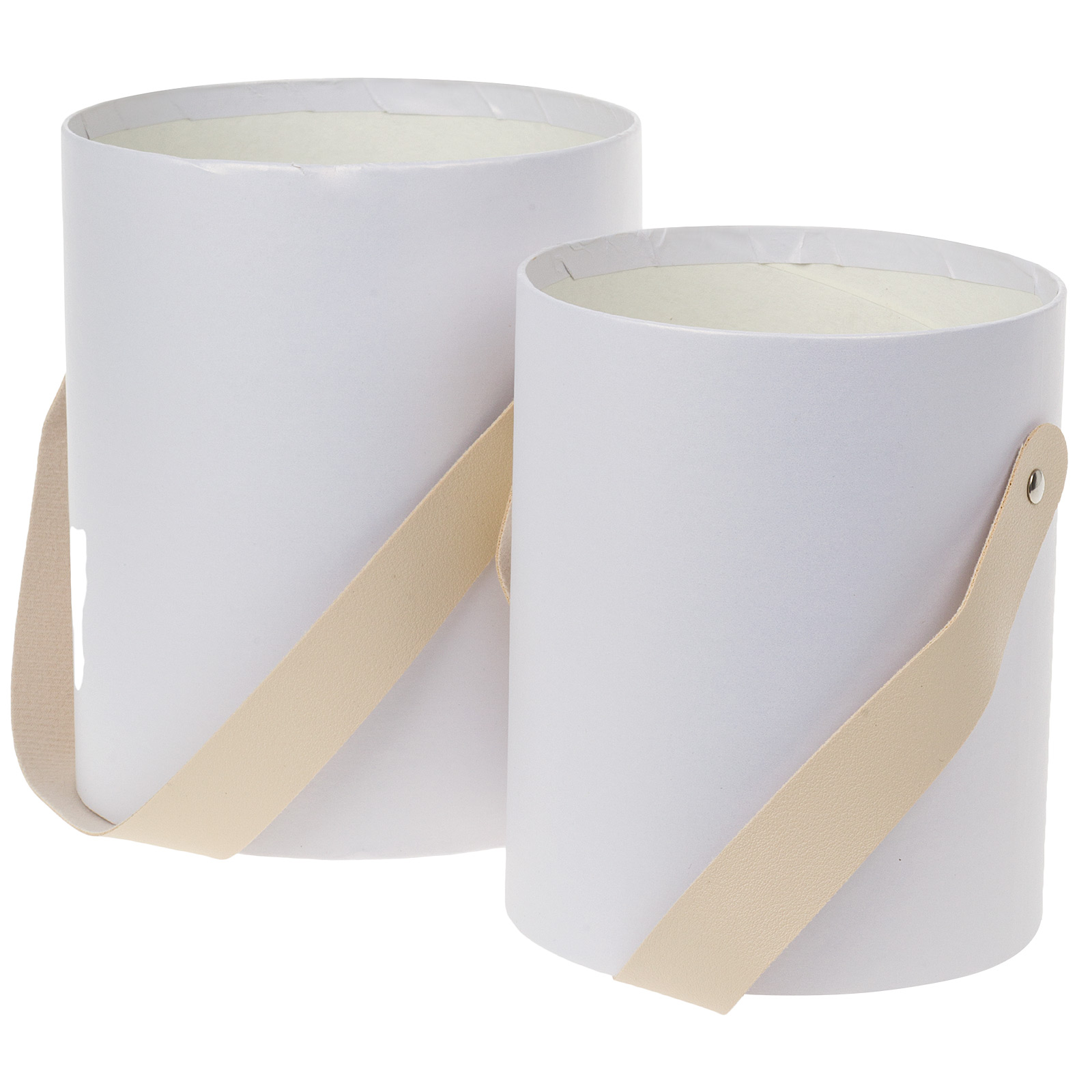 Коробка-кашпо, D14xH17,5 см, D12xH15,5 см, набор (2 шт), без крышки, с ручкой Белый
