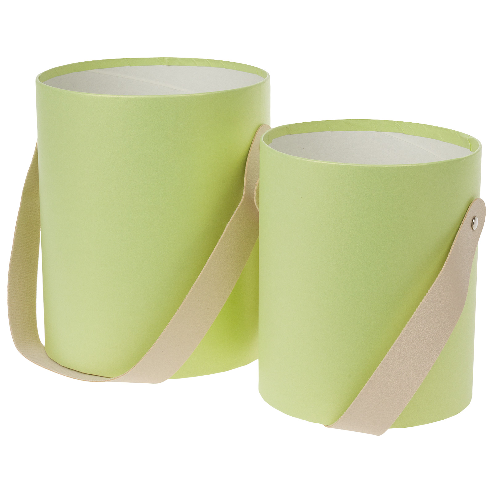 Коробка-кашпо, D14xH17,5 см, D12xH15,5 см, набор (2 шт), без крышки, с ручкой Светло-зеленый