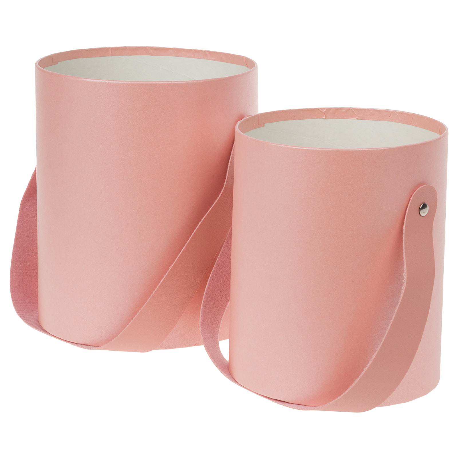 Коробка-кашпо, D14xH17,5 см, D12xH15,5 см, набор (2 шт), без крышки, с ручкой Розовый