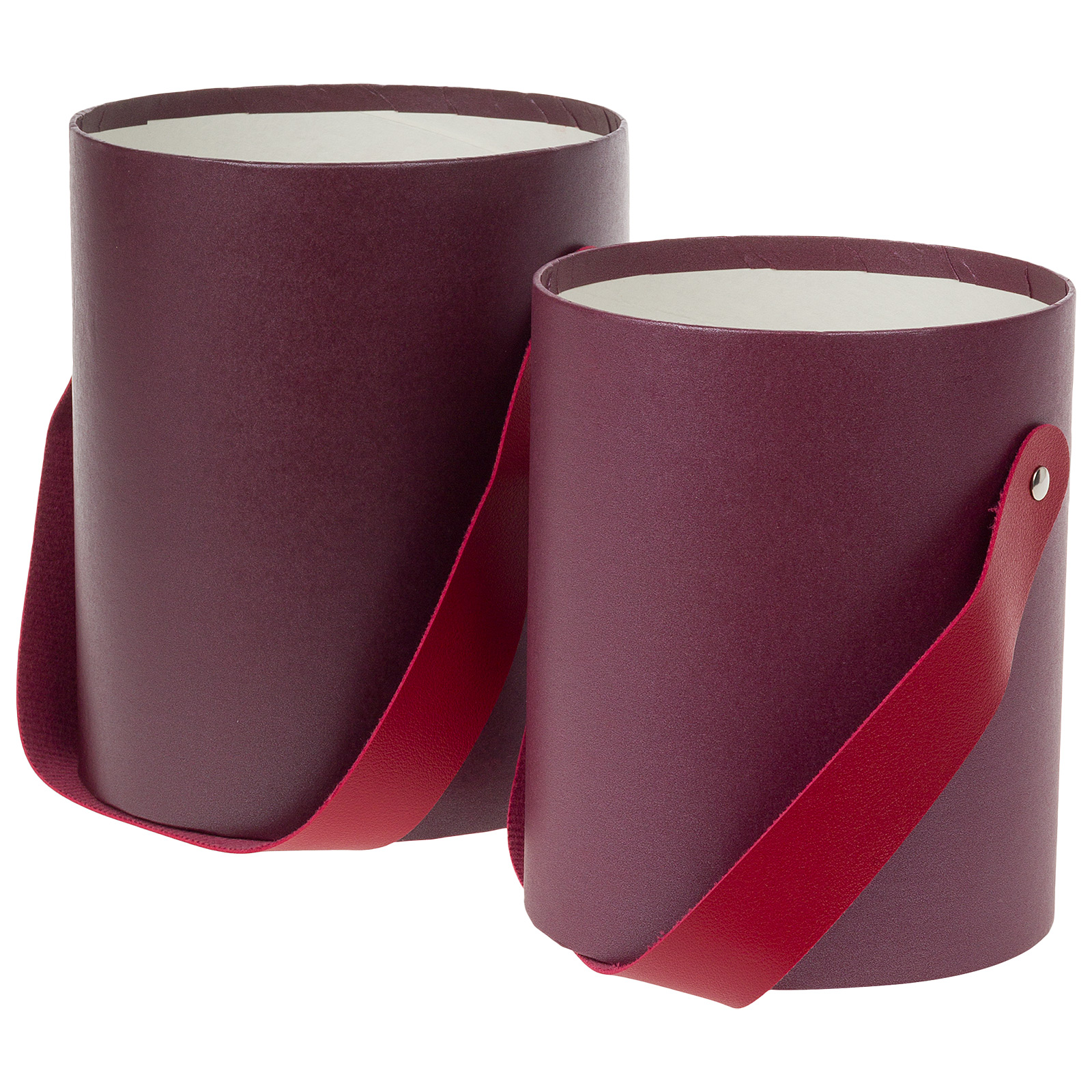 Коробка-кашпо, D14xH17,5 см, D12xH15,5 см, набор (2 шт), без крышки, с ручкой Бордовый