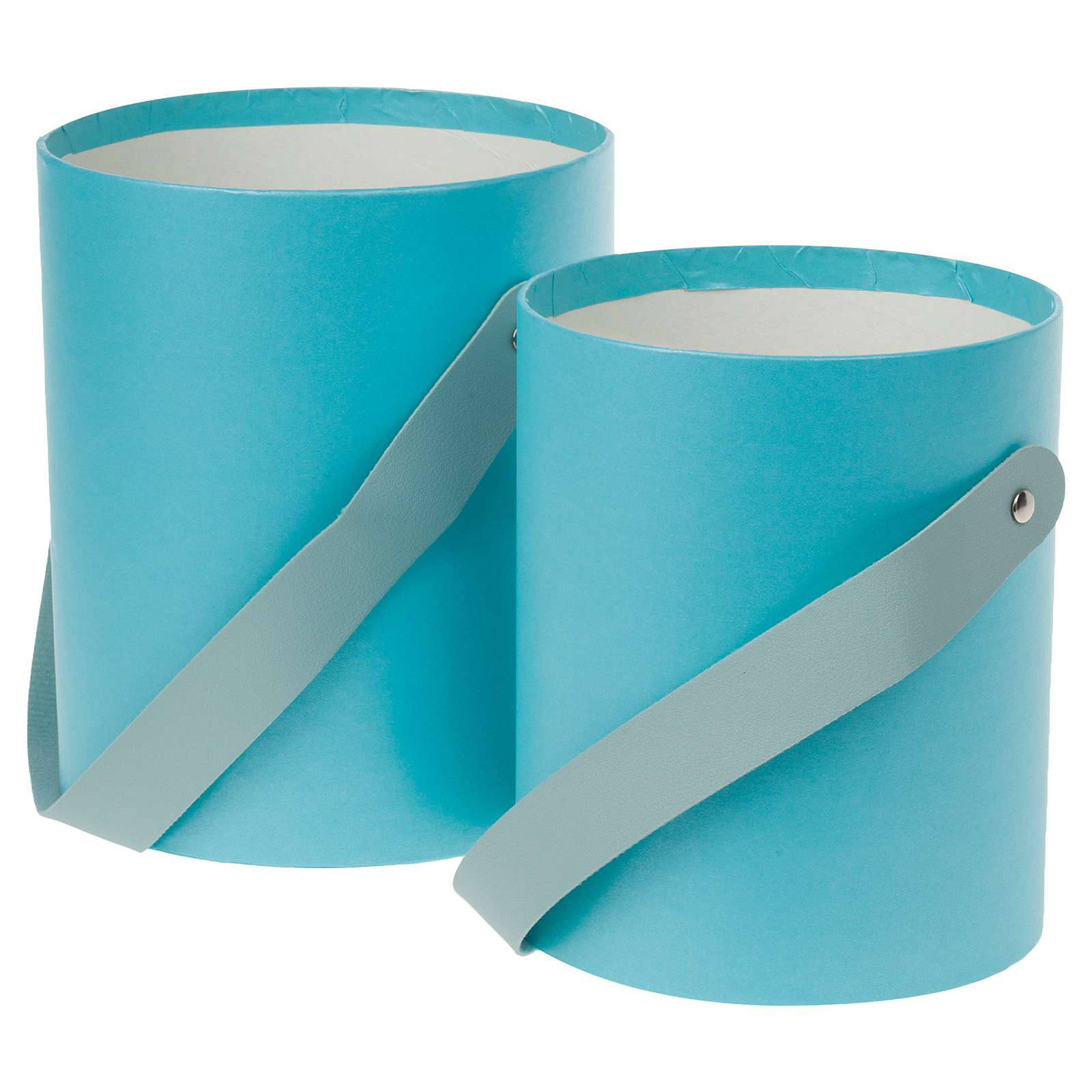 Коробка-кашпо, D14xH17,5 см, D12xH15,5 см, набор (2 шт), без крышки, с ручкой Голубой