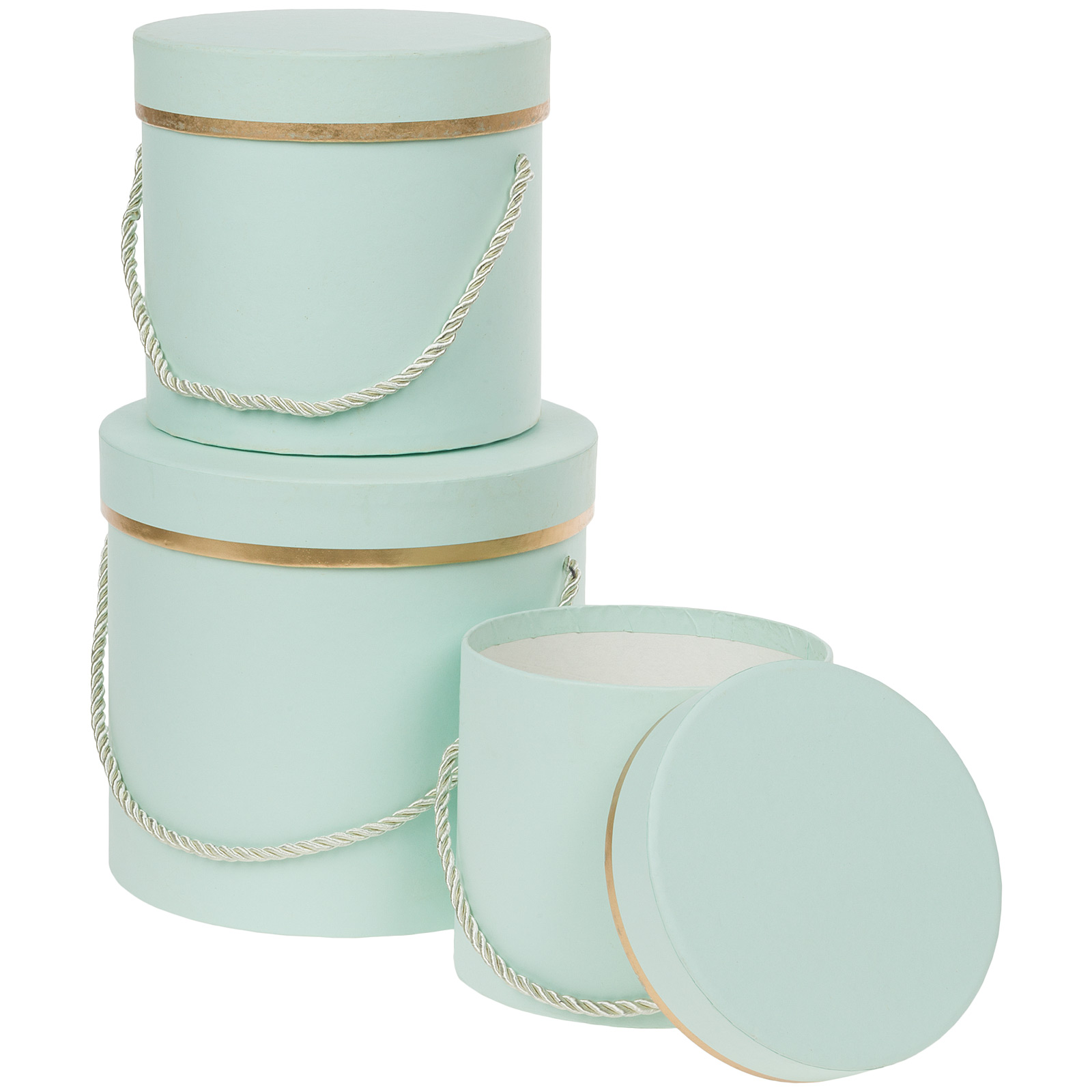 Коробка шляпная, D18,5xH17 см - D12xH12 см, набор (3 шт), с ручкой Светло-зеленый