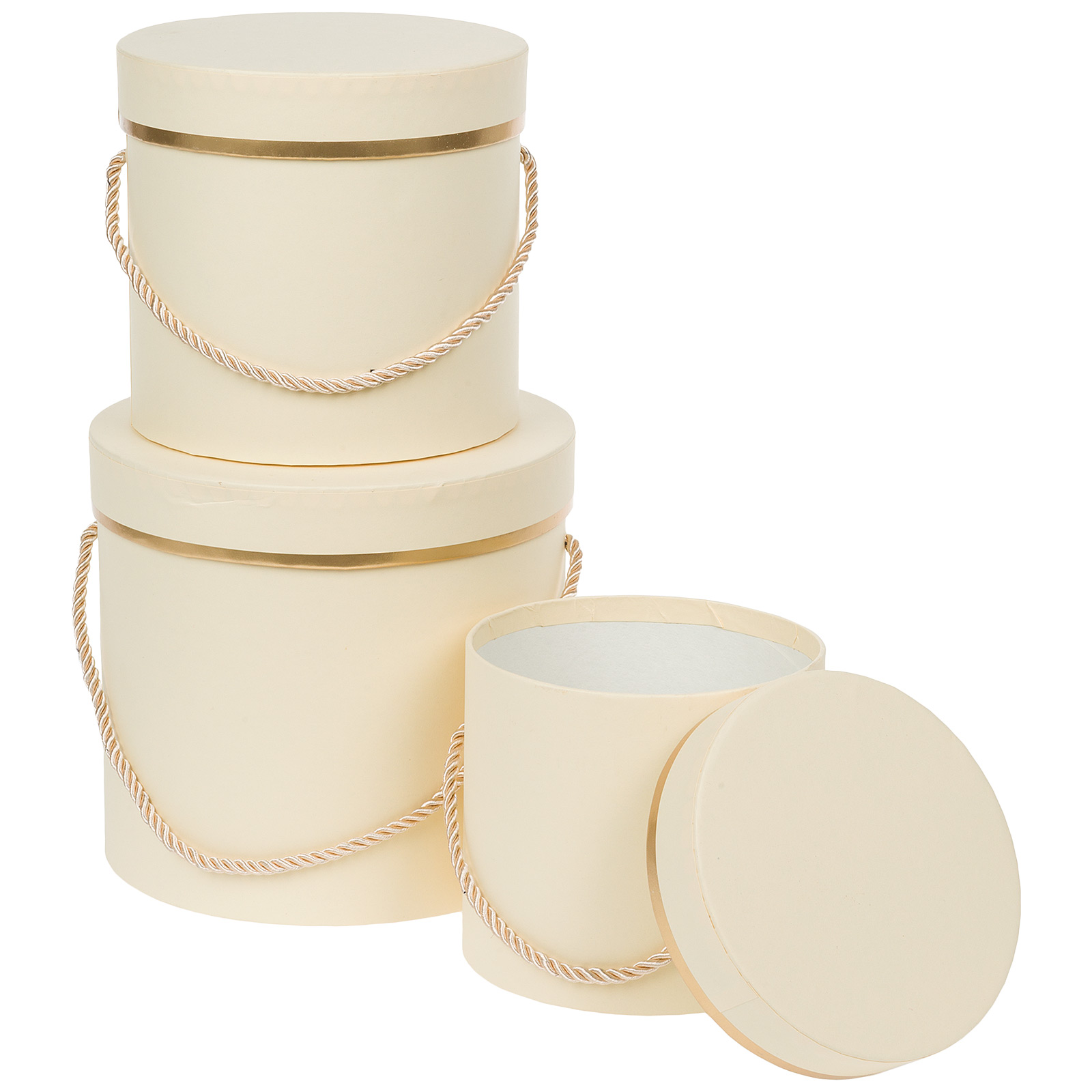 Коробка шляпная, D18,5xH17 см - D12xH12 см, набор (3 шт), с ручкой Светло-желтый