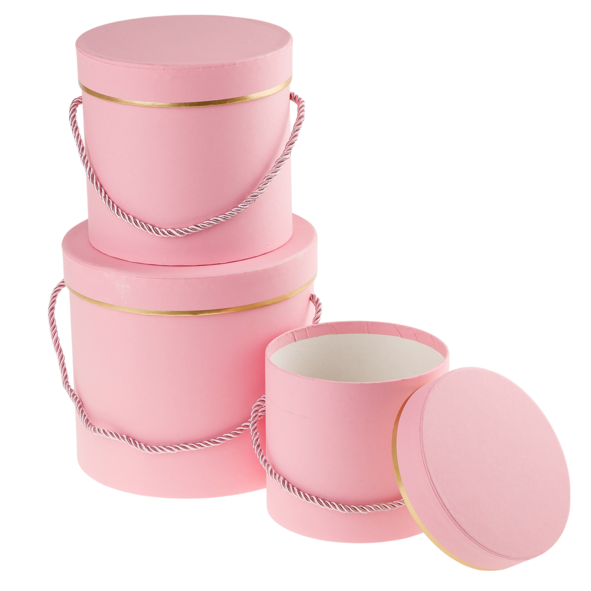 Коробка шляпная, D18,5xH17 см - D12xH12 см, набор (3 шт), с ручкой Темно-розовый