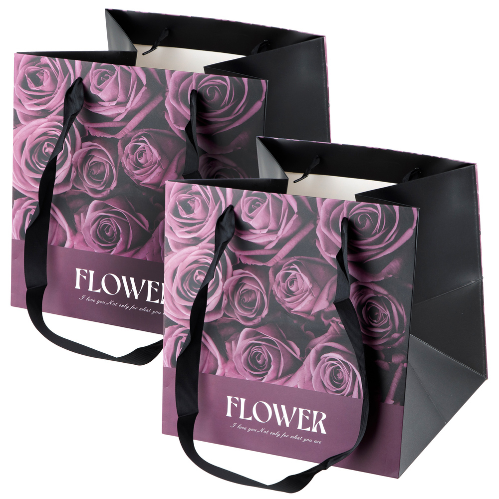Сумка подарочная "Цветы", 28х28хH28 см, набор (2 шт) Фиолетовый