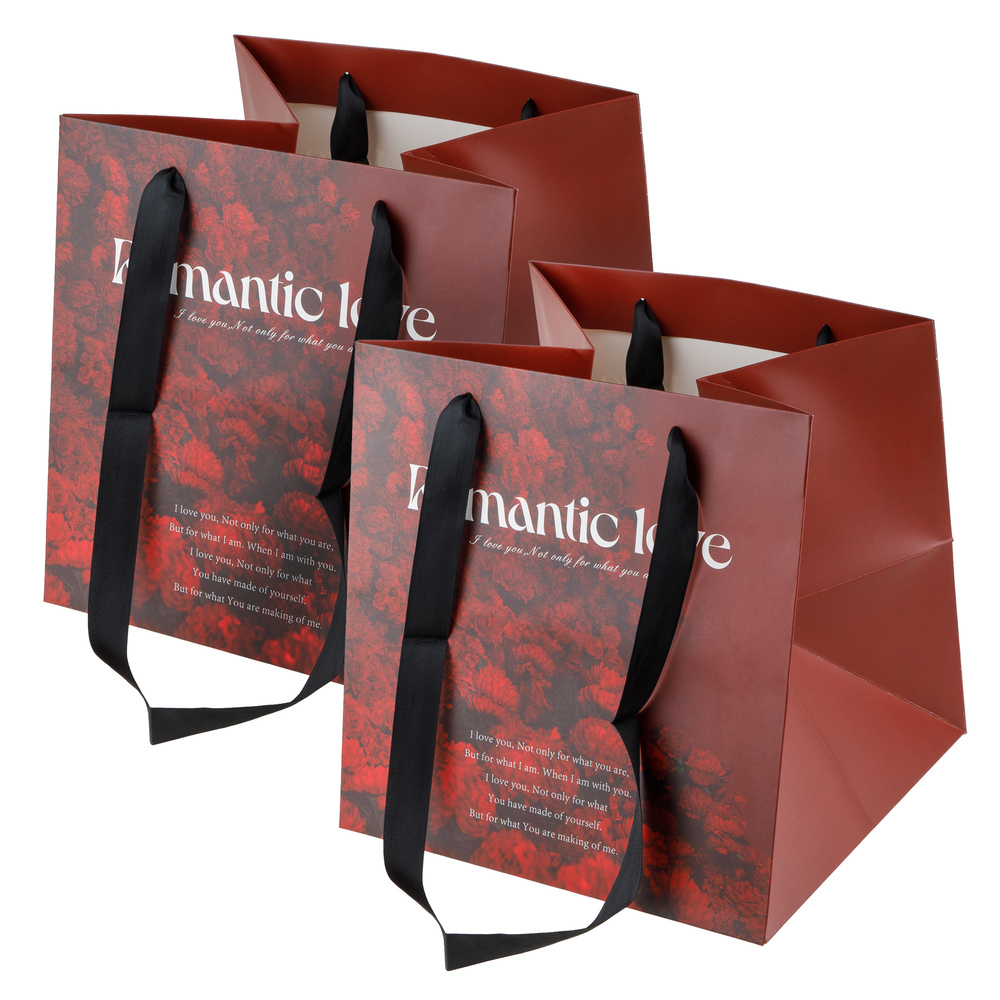 Сумка подарочная "Цветы", 28х28хH28 см, набор (2 шт) Бордовый