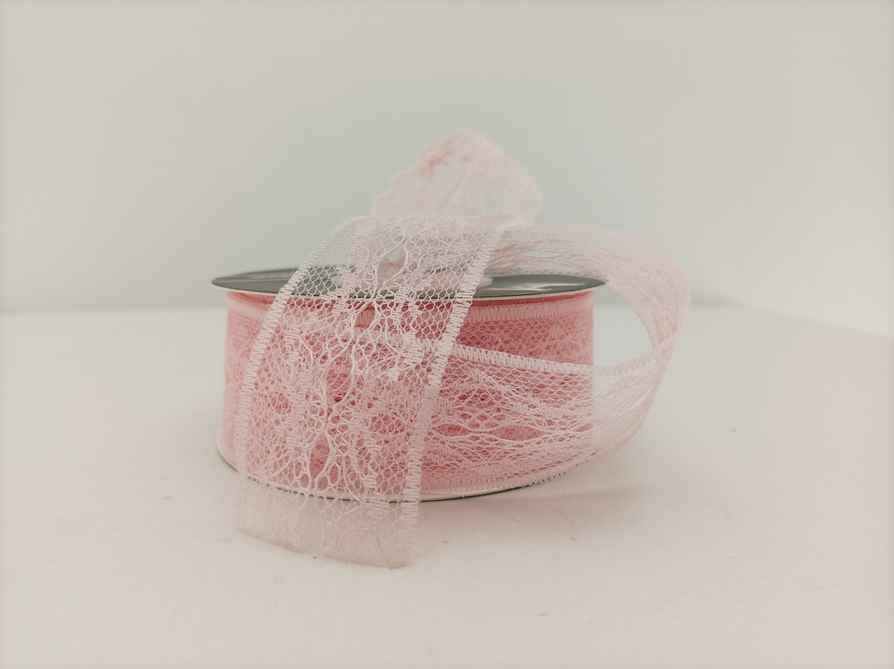 Лента декоративная "Кружево", 40 ммx25 ярд Ярко-розовый
