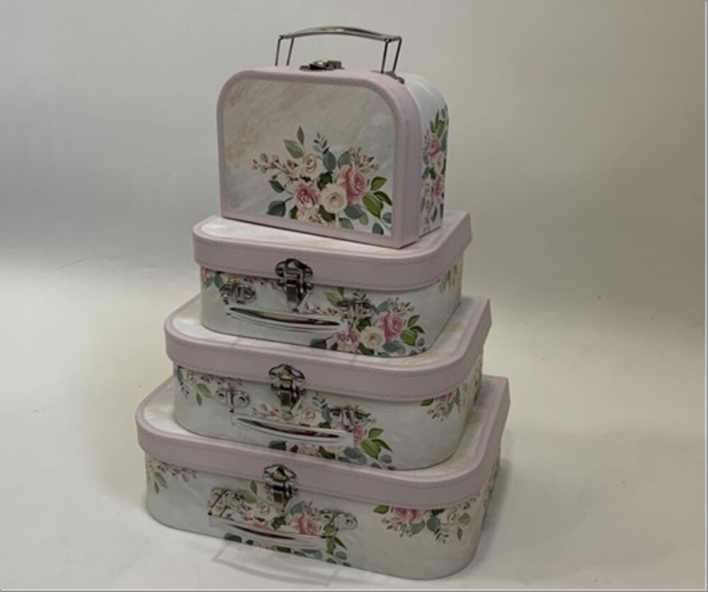 Коробка подарочная "Чемодан/Цветы", 30x20,5хH9 см, 17х12хH7,5 см, набор (4 шт) Розовый