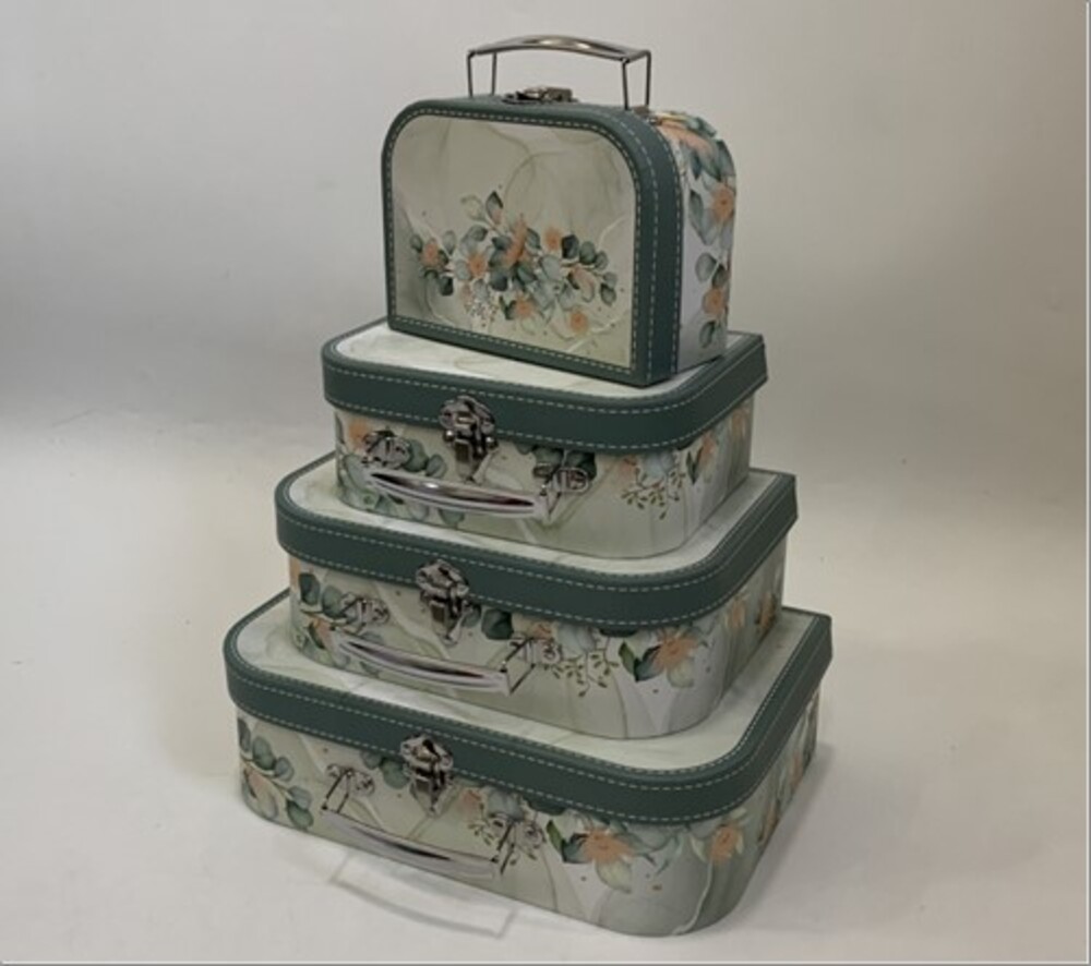 Коробка подарочная "Чемодан/Цветы", 30x20,5хH9 см, 17х12хH7,5 см, набор (4 шт) Зеленый