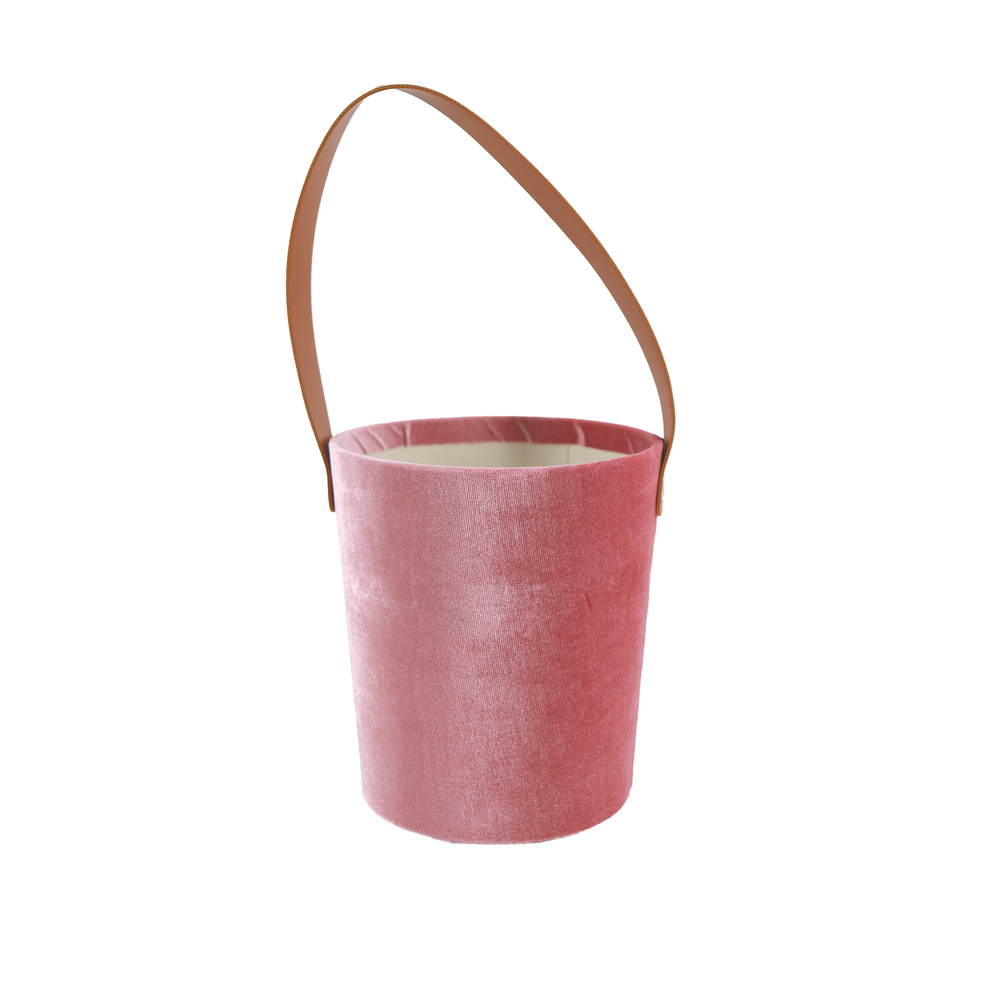 Коробка-кашпо (бархат), D14хH15 см, с ручкой Розовый