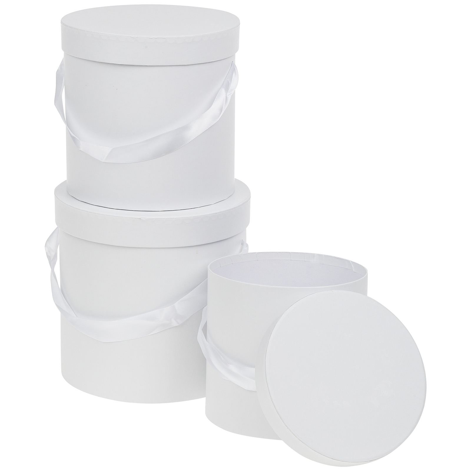 Коробка шляпная, D19,5xH19 см - D15,5xH15 см, набор (3 шт), с ручкой Белый