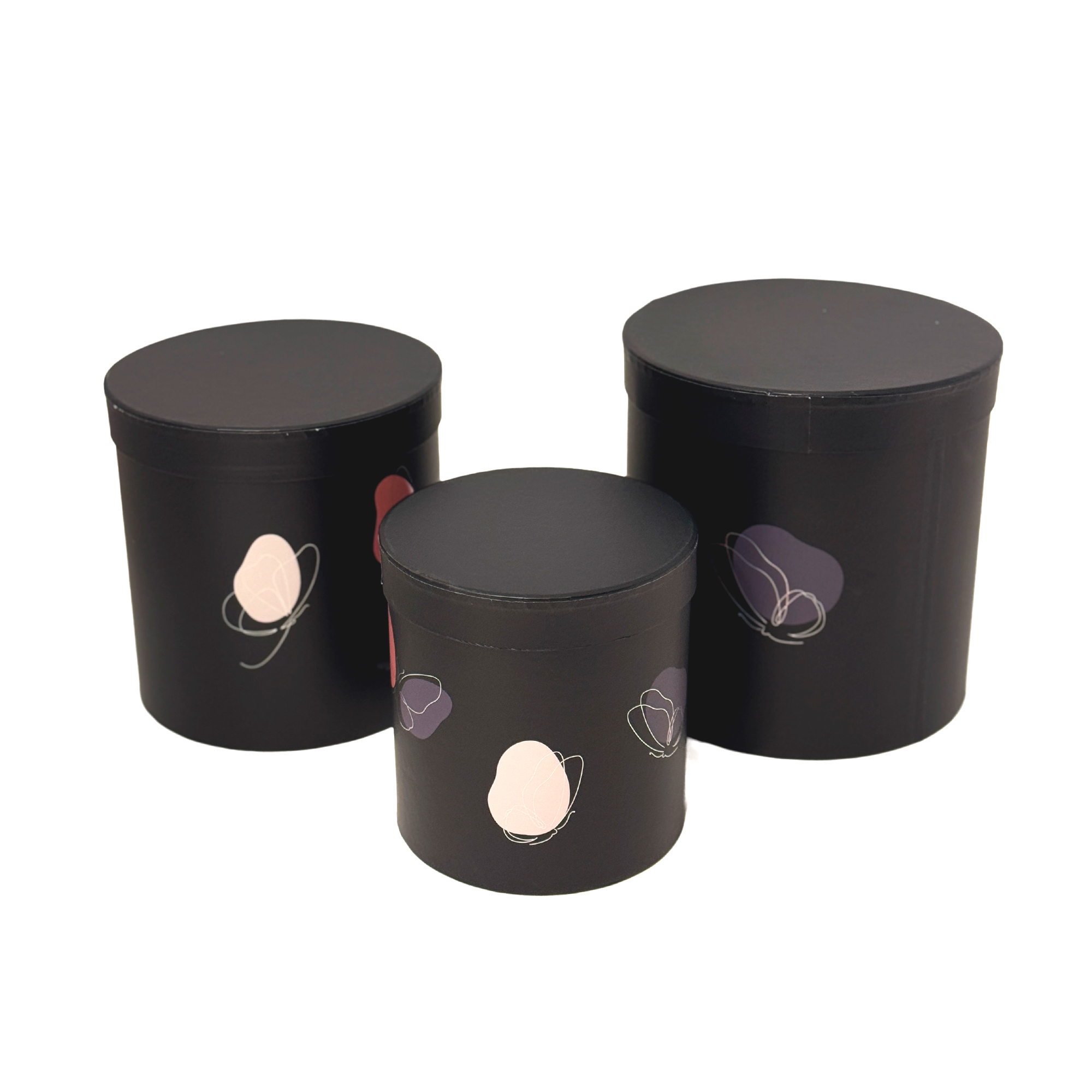 Коробка шляпная "Принт", D20xH20,5 см, D18xH18,5 см, D15xH15,5 см, набор (3 шт) Черный