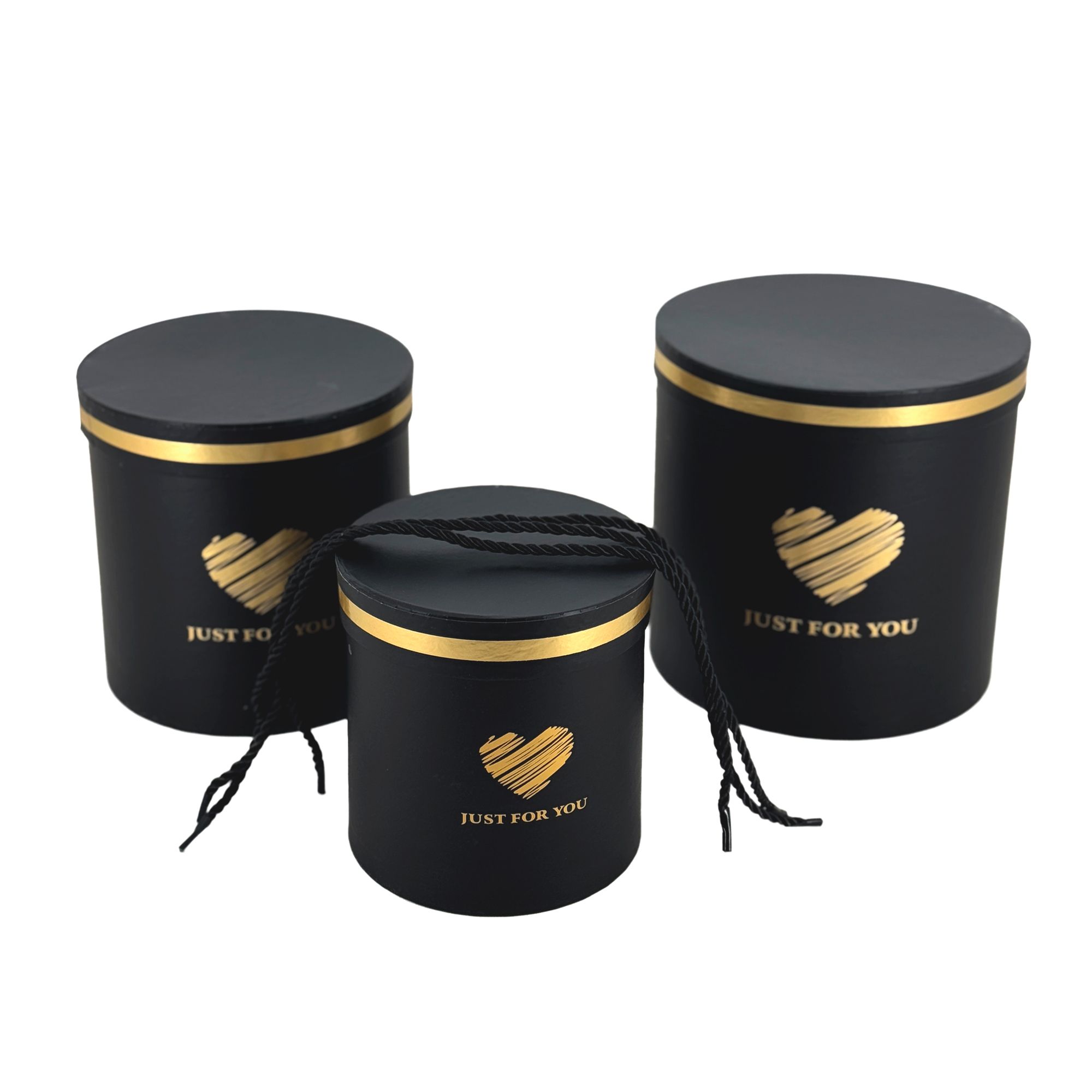 Коробка шляпная "Принт", D20xH20,5 см, D18xH18,5 см, D15xH15,5 см, набор (3 шт), с крышкой Черный