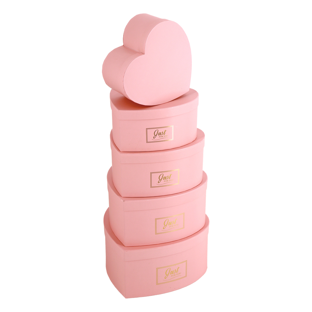 Коробка подарочная "Сердце/Принт", 27x26xH13 см - 19x18xH9 см, набор (5 шт) Розовый