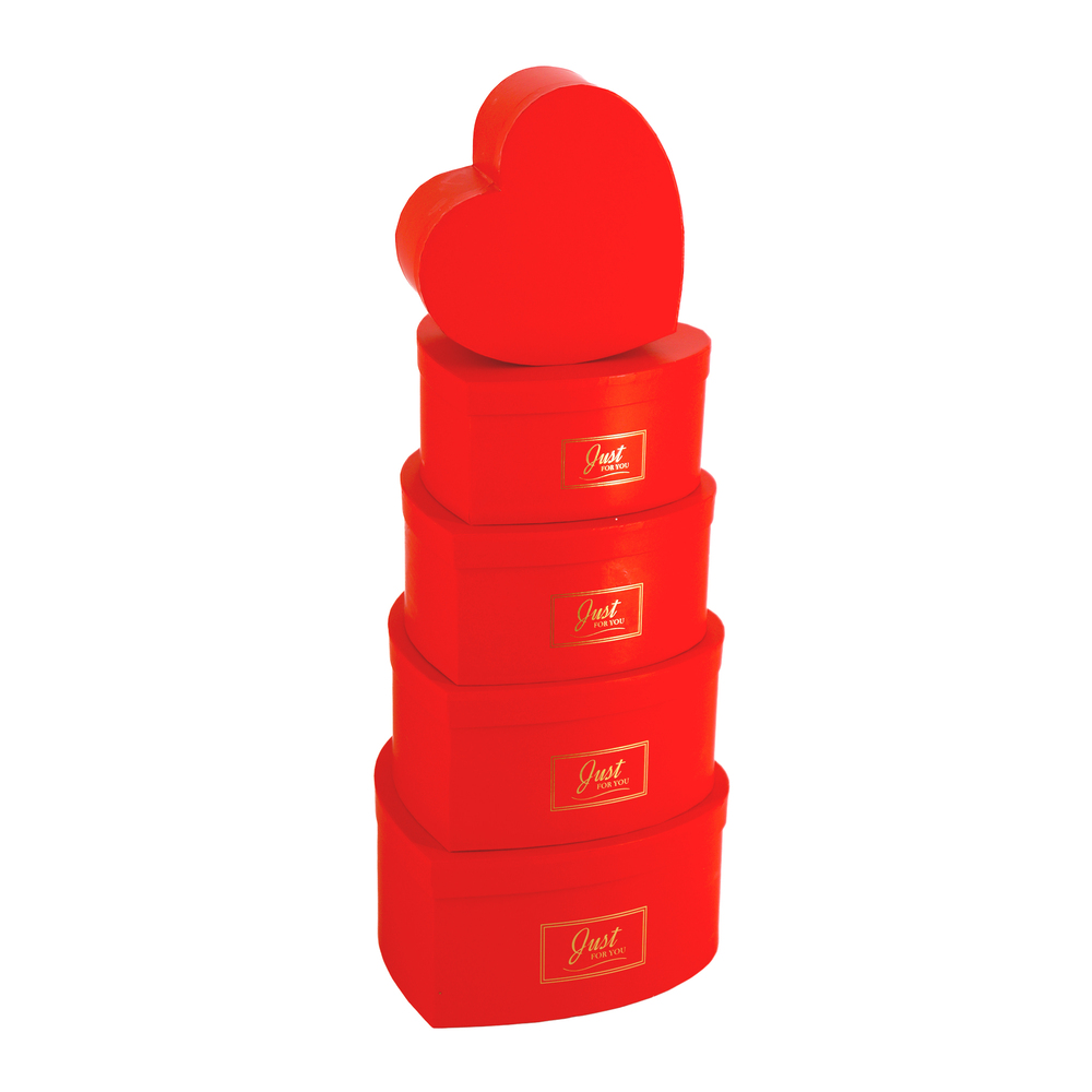 Коробка подарочная "Сердце/Принт", 27x26xH13 см - 19x18xH9 см, набор (5 шт) Красный