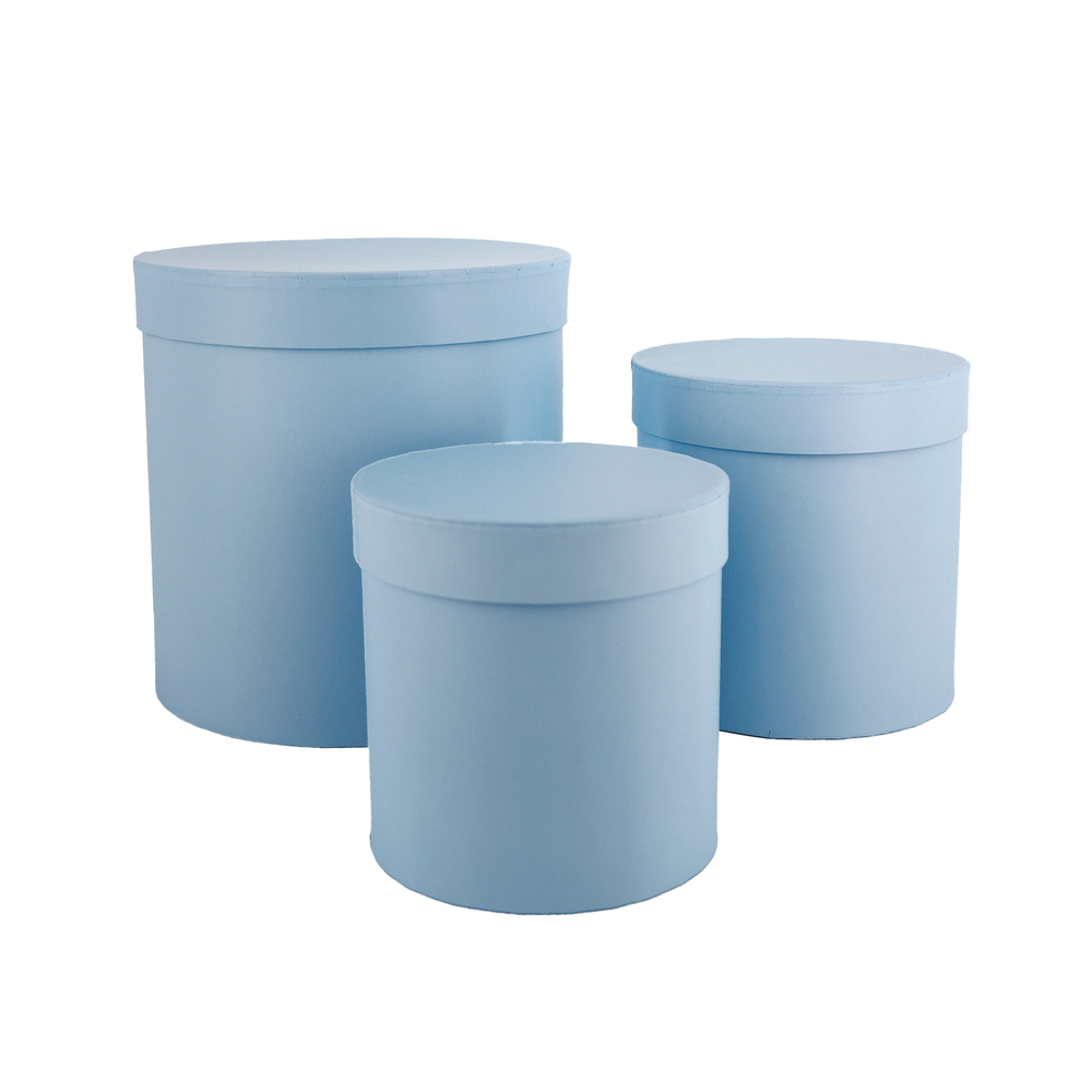 Коробка шляпная, D21xH21 см - D14xH14 см, набор (3 шт) Голубой