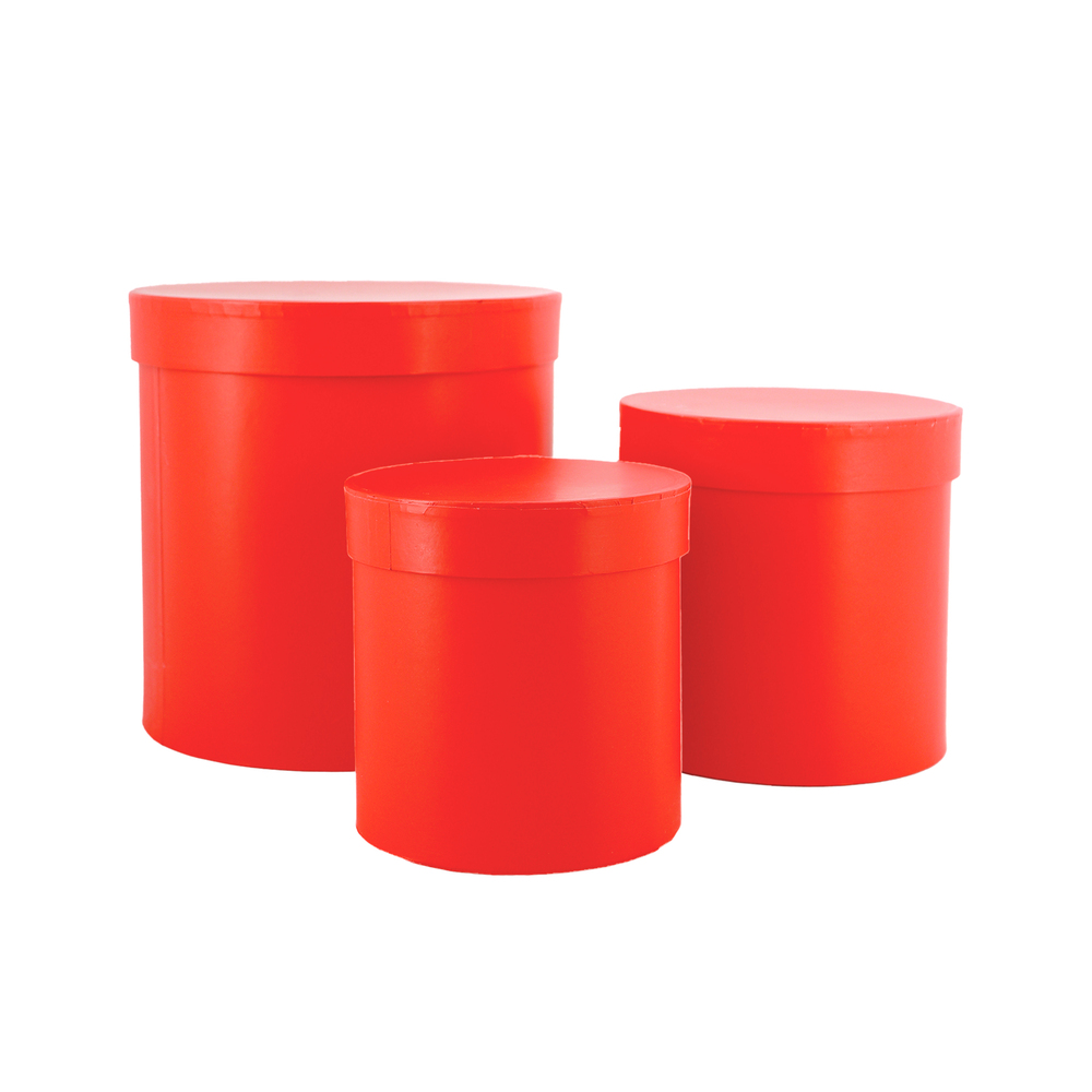 Коробка шляпная, D21xH21 см, D16xH16 см, D14xH14 см, набор (3 шт), с крышкой Красный