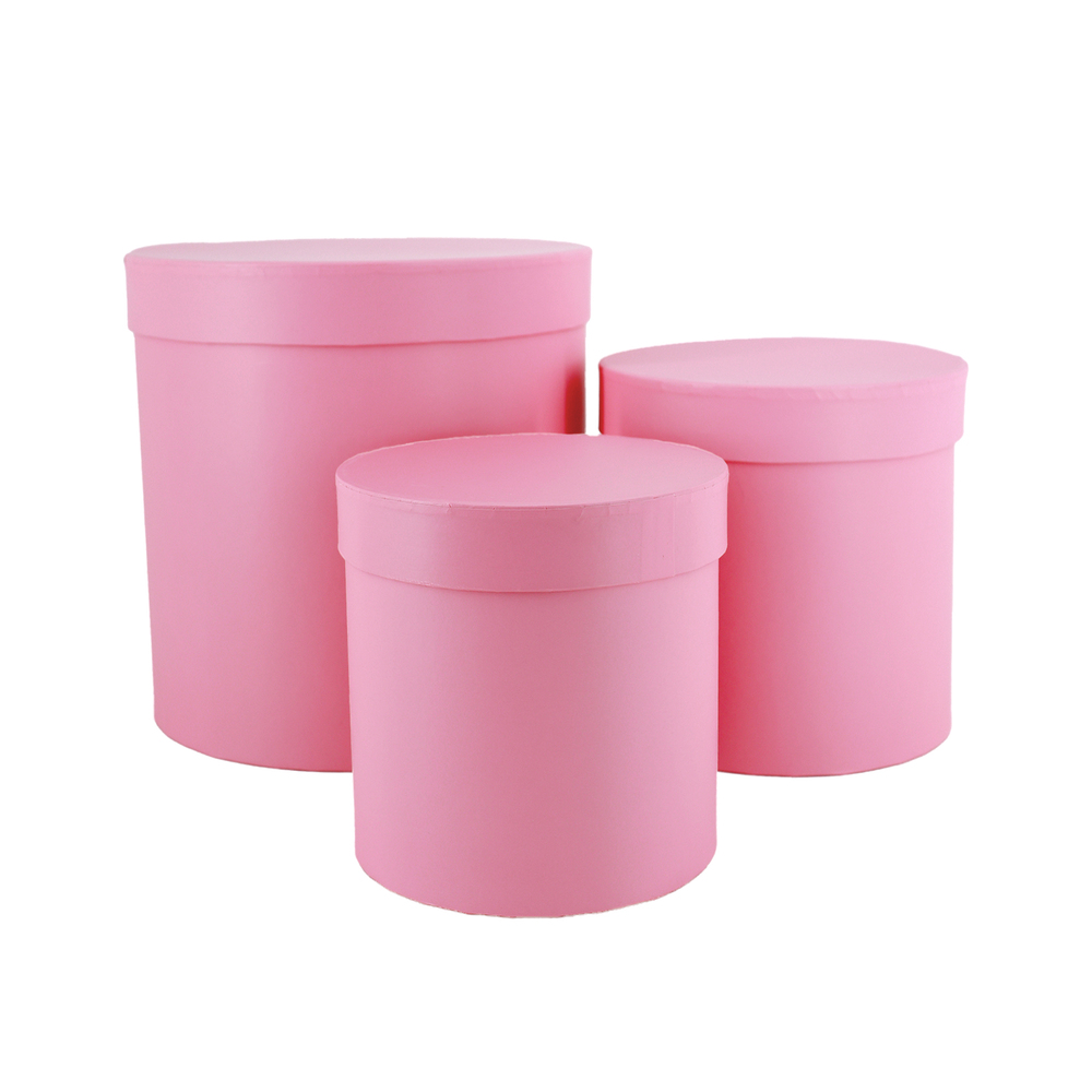Коробка шляпная, D21xH21 см - D14xH14 см, набор (3 шт) Розовый