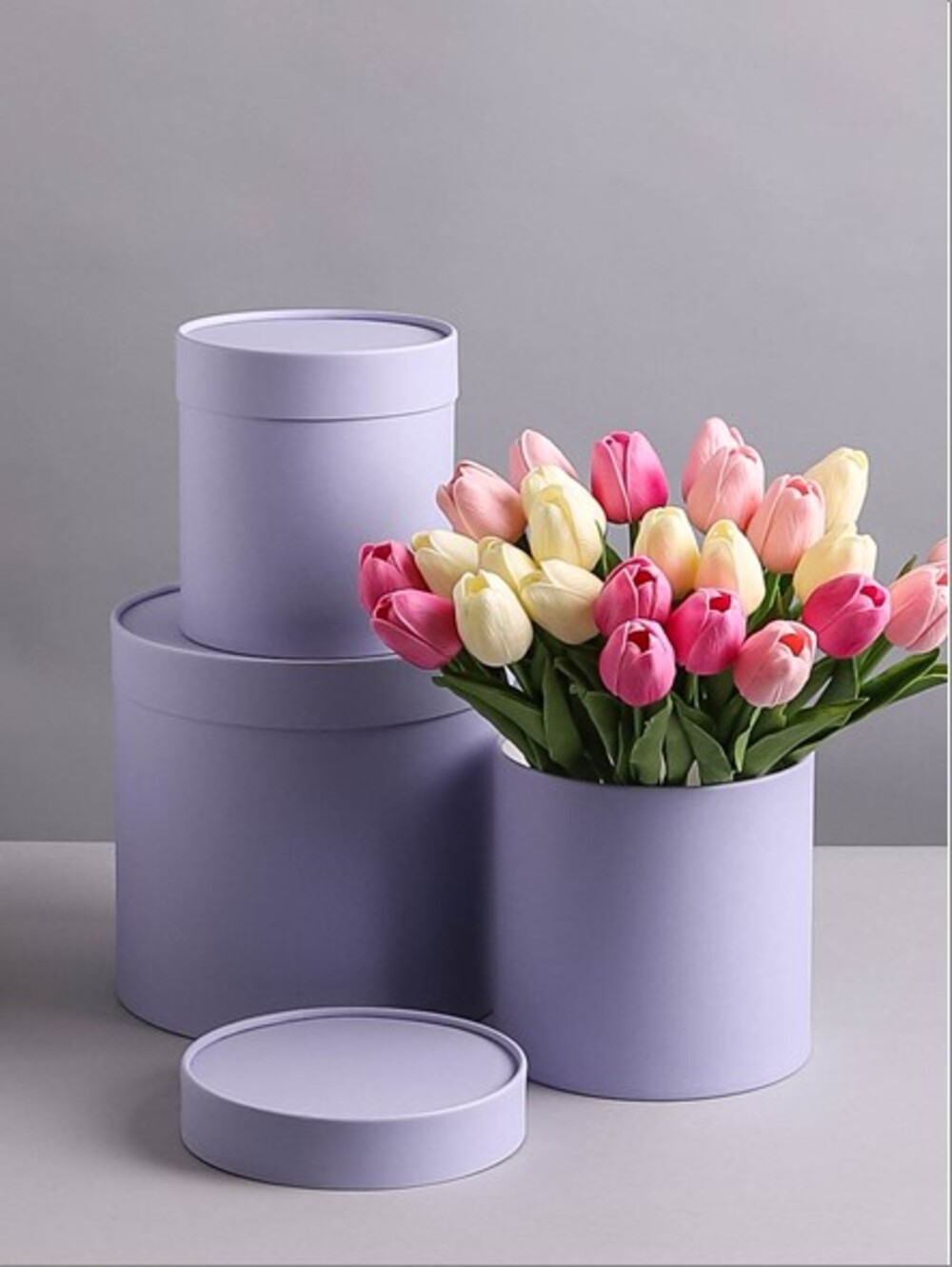 Коробка шляпная, D21xH21 см - D14xH14 см, набор (3 шт) Фиолетовый