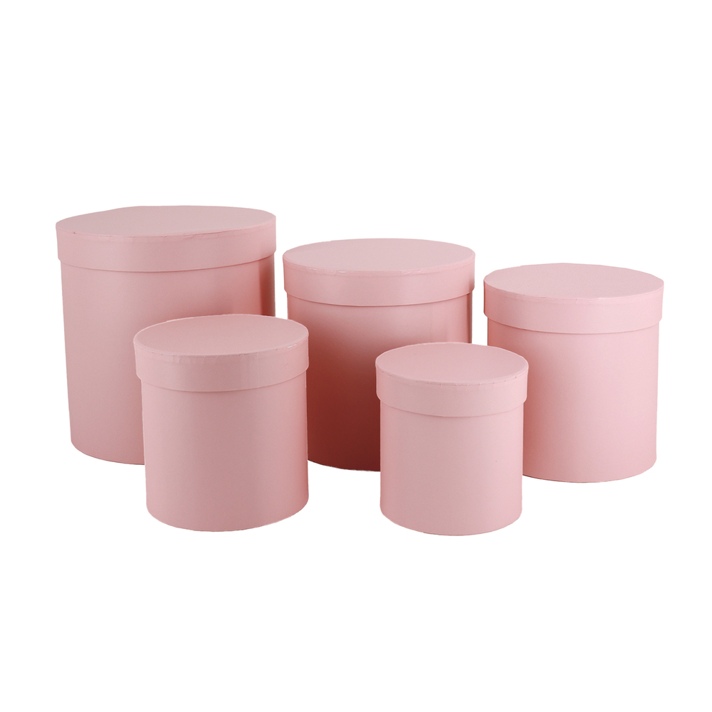 Коробка шляпная, D21xH21 см - D12xH12 см, набор (5 шт) Светло-розовый