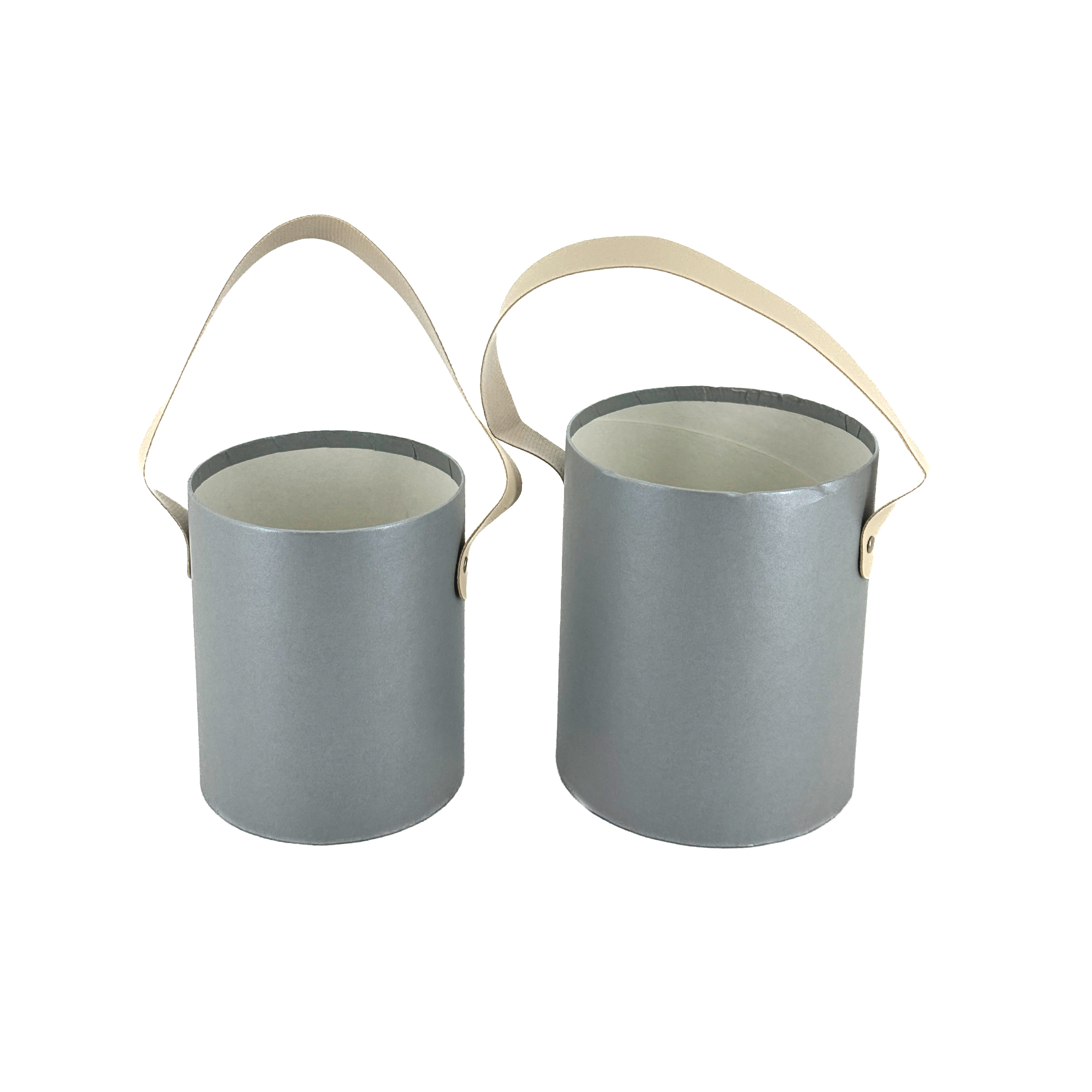 Коробка шляпная, D14хH17,5 см, D12хH15,5 см, набор (2 шт), без крышки, с ручкой Серебряный